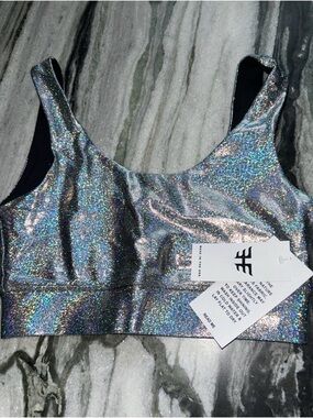 Heroine Sport Holographic Silver Sparkle Sports Bra
